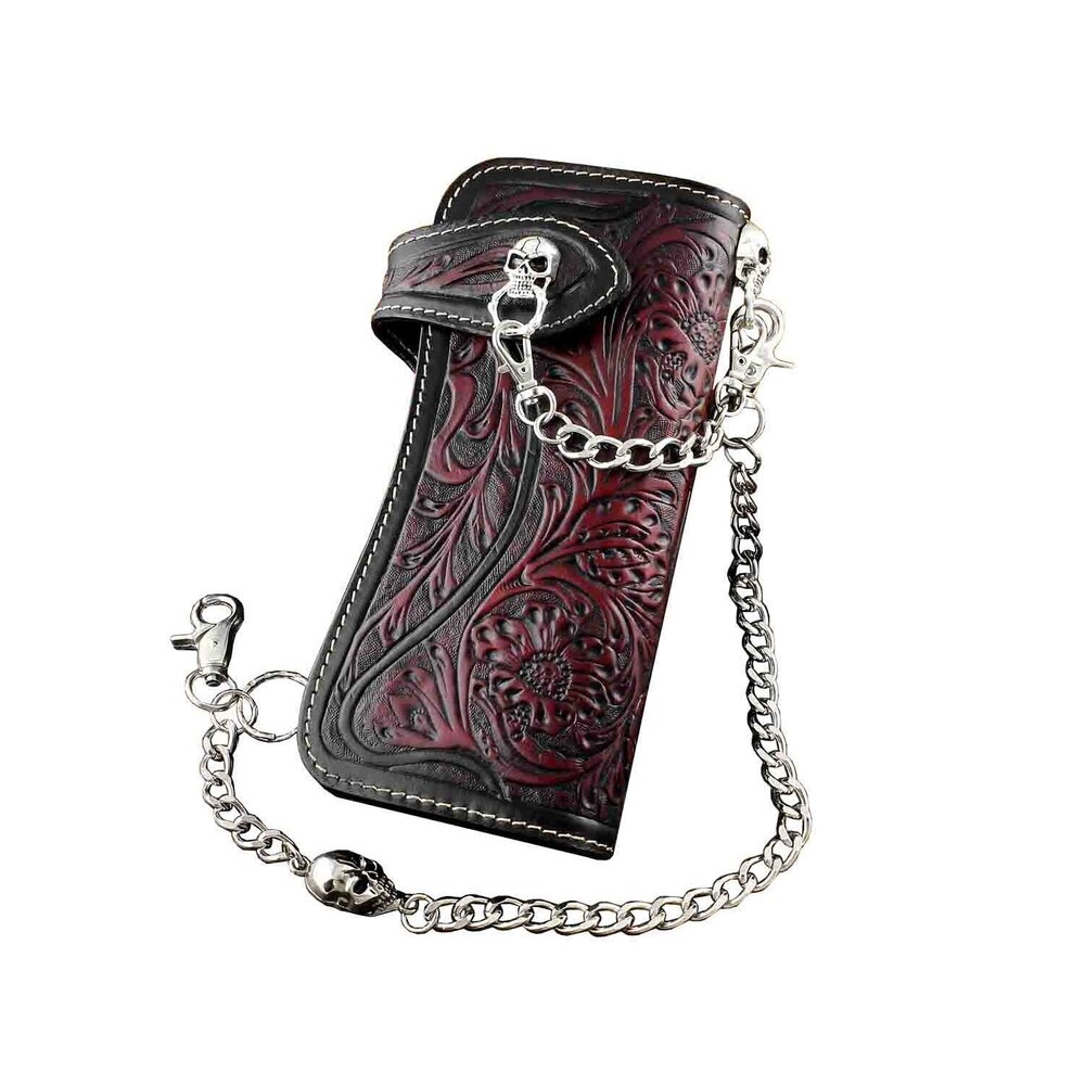 2279 Skull Chain Wallet Long Leather Craft Bag With Metal Chain L69